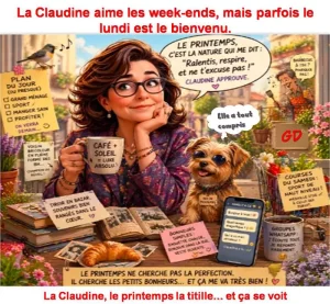 La Claudine aime les week-ends, mais parfois le lundi est le bienvenu.